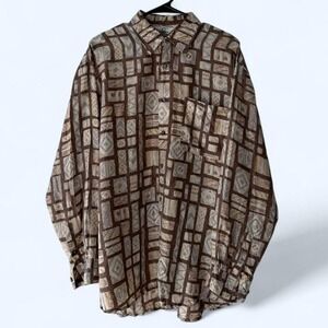 Gabicci Mens Geometric Print Long Sleeve Button Up Shirt Size Large Silk Blend